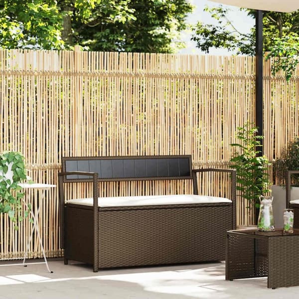 vidaXL opbevaringsbænk til haven med hynde polyrattan brun