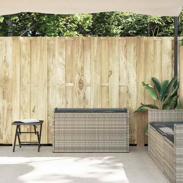 vidaXL udendørs opbevaringsbænk med hynde 100 cm polyrattan lysegrå