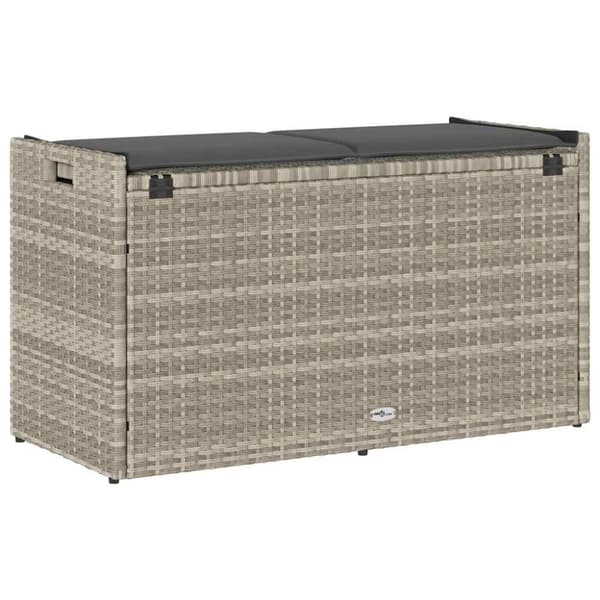 vidaXL udendørs opbevaringsbænk med hynde 100 cm polyrattan lysegrå