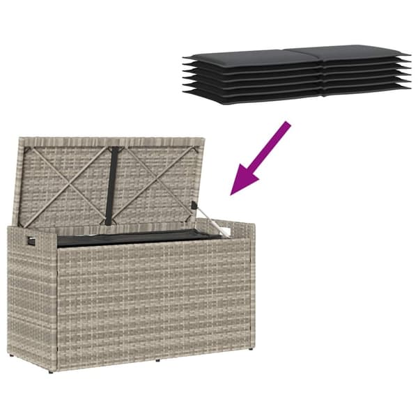 vidaXL udendørs opbevaringsbænk med hynde 100 cm polyrattan lysegrå