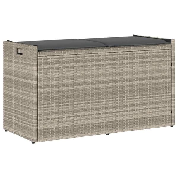 vidaXL udendørs opbevaringsbænk med hynde 100 cm polyrattan lysegrå