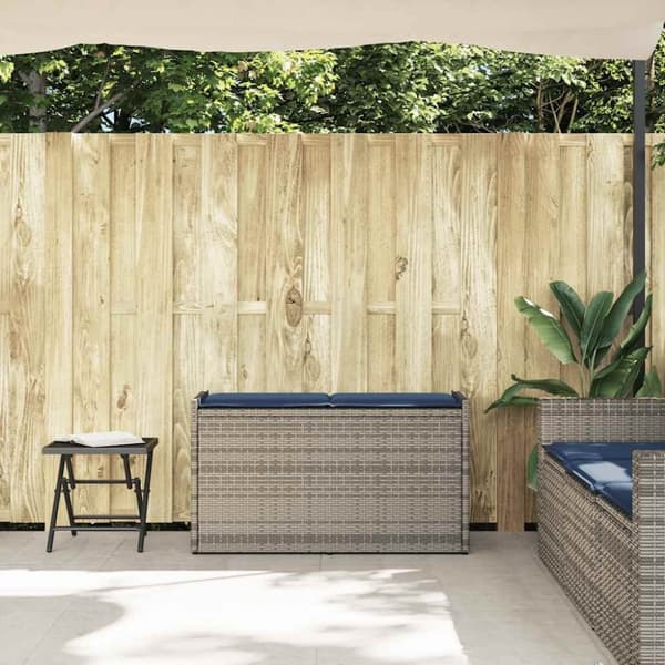 vidaXL udendørs opbevaringsbænk med hynde 100 cm polyrattan grå