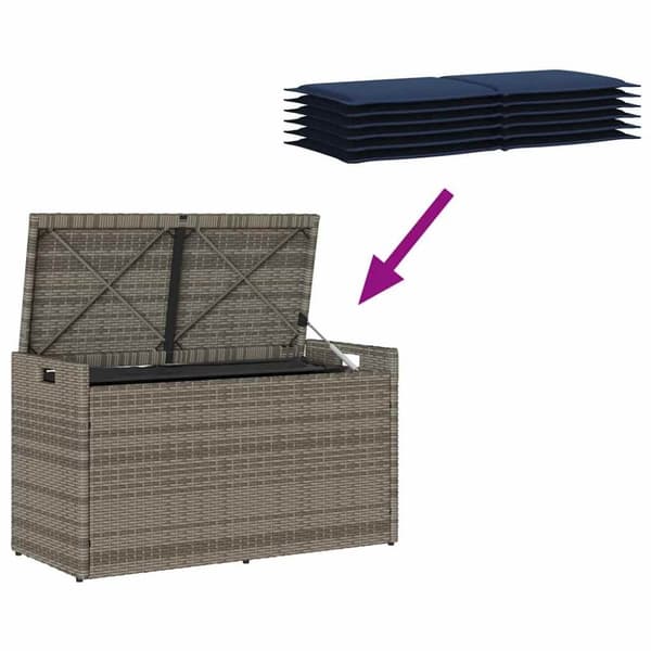 vidaXL udendørs opbevaringsbænk med hynde 100 cm polyrattan grå
