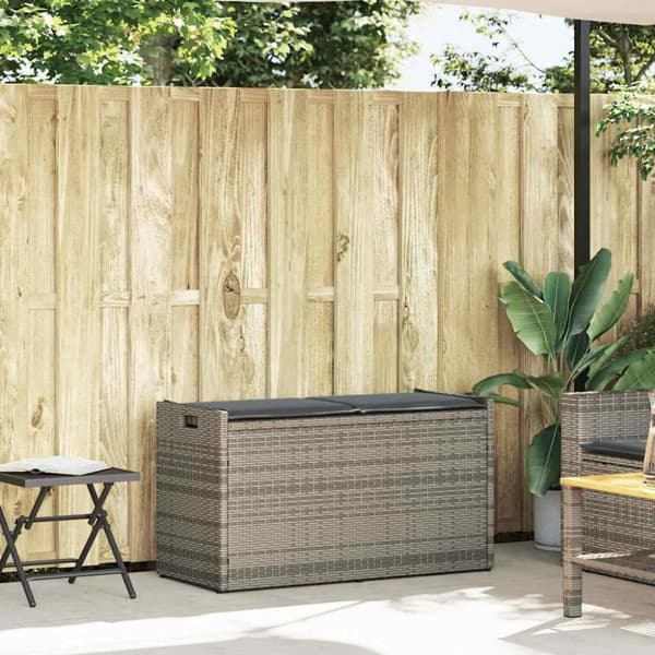 vidaXL Förvaringsbänk för utomhusbruk med dyna grå 100 cm konstrotting