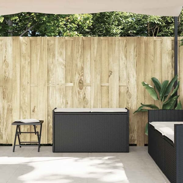 vidaXL udendørs opbevaringsbænk med hynde 100 cm polyrattan sort