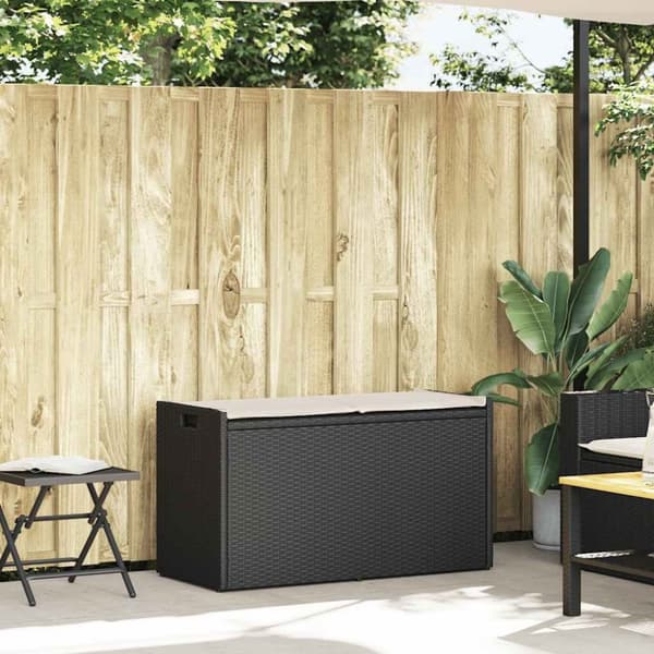 vidaXL udendørs opbevaringsbænk med hynde 100 cm polyrattan sort