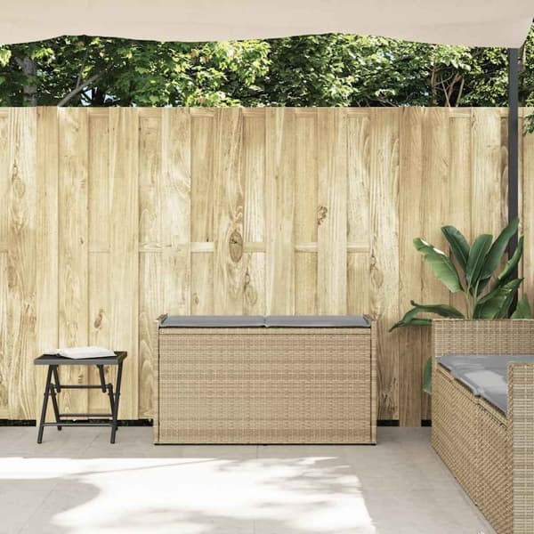 vidaXL udendørs opbevaringsbænk med hynde 100 cm polyrattan beige