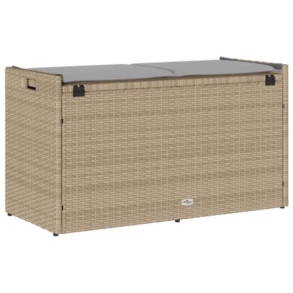 vidaXL udendørs opbevaringsbænk med hynde 100 cm polyrattan beige