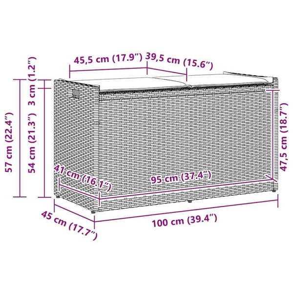 vidaXL udendørs opbevaringsbænk med hynde 100 cm polyrattan beige