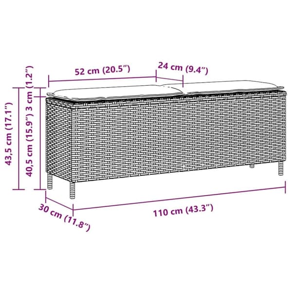 vidaXL havebænk med hynde 110x30x40,5 cm polyrattan beige