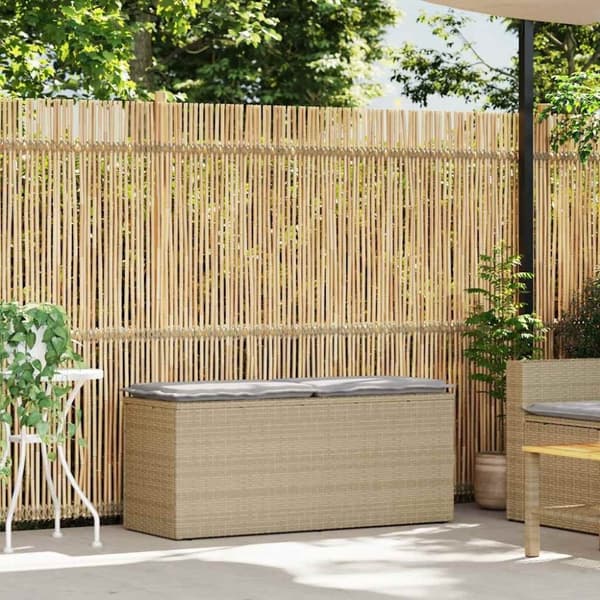 vidaXL Trädgårdsbänk med dyna beige 110x40x44 cm konstrotting