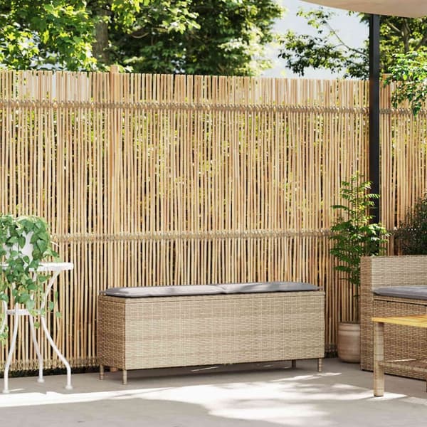 vidaXL Trädgårdsbänk med dyna beige 110x30x40,5 cm konstrotting