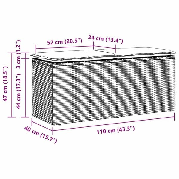 vidaXL havebænk med hynde 110x40x44 cm polyrattan beige