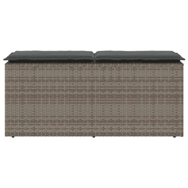 vidaXL Trädgårdsbänk med dyna grå 110x40x44 cm konstrotting