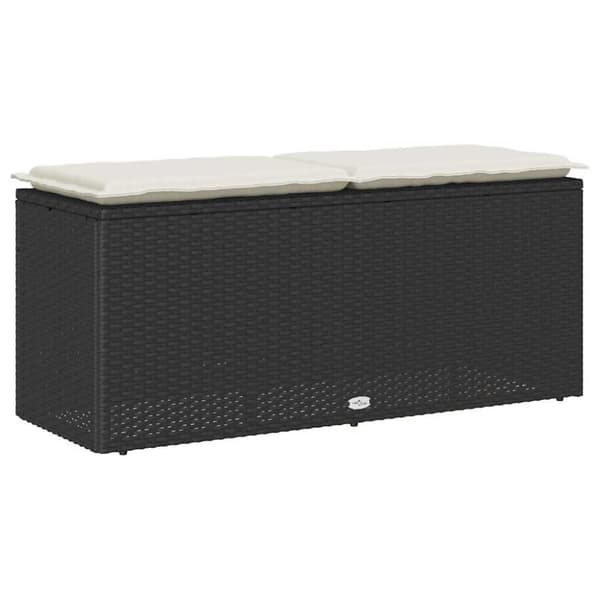 vidaXL Trädgårdsbänk med dyna svart 110x40x44 cm konstrotting