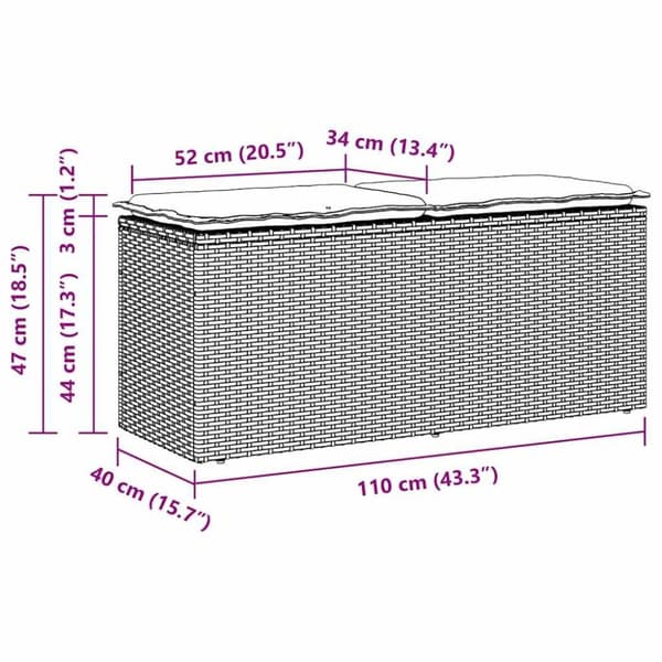 vidaXL Trädgårdsbänk med dyna svart 110x40x44 cm konstrotting