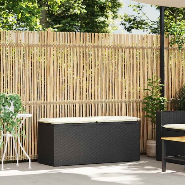 vidaXL Trädgårdsbänk med dyna svart 110x40x44 cm konstrotting
