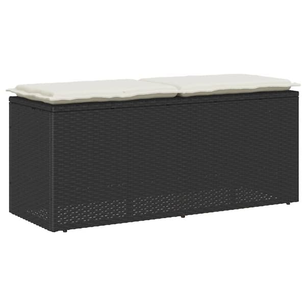 vidaXL Trädgårdsbänk med dyna svart 110x40x44 cm konstrotting