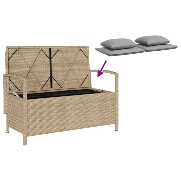 vidaXL Förvaringsbänk för trädgård med dyna beige konstrotting