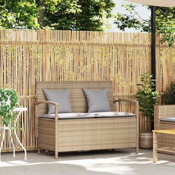 vidaXL Förvaringsbänk för trädgård med dyna beige konstrotting