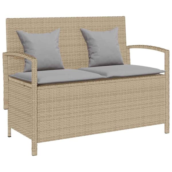 vidaXL Förvaringsbänk för trädgård med dyna beige konstrotting