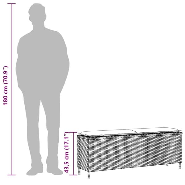 vidaXL Trädgårdsbänk med dyna svart 110x30x40,5 cm konstrotting