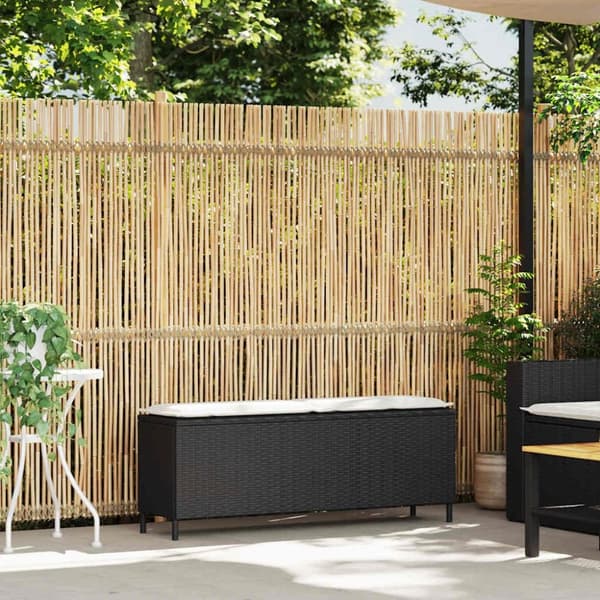 vidaXL Trädgårdsbänk med dyna svart 110x30x40,5 cm konstrotting