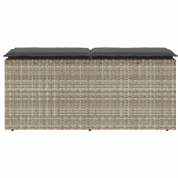 vidaXL Trädgårdsbänk med dyna ljusgrå 110x40x44 cm konstrotting