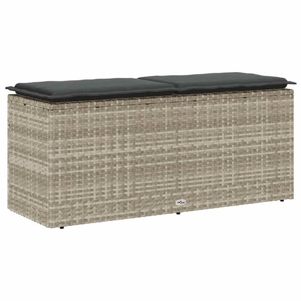 vidaXL Trädgårdsbänk med dyna ljusgrå 110x40x44 cm konstrotting