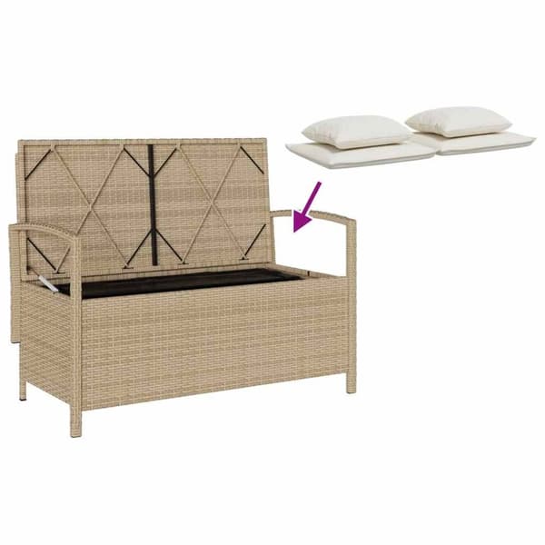 vidaXL Förvaringsbänk för trädgård med dyna beige konstrotting