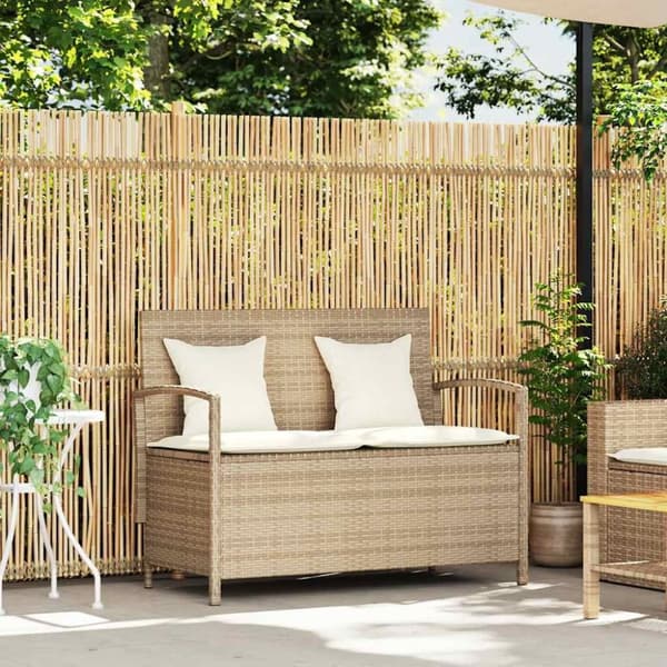 vidaXL Förvaringsbänk för trädgård med dyna beige konstrotting