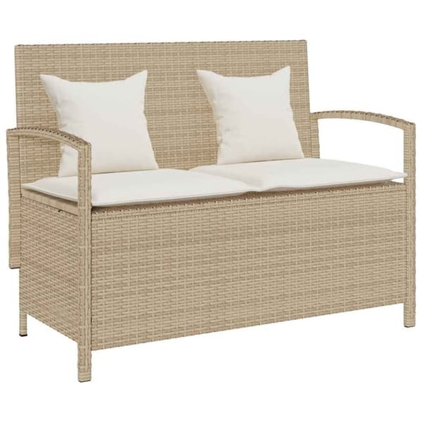 vidaXL Förvaringsbänk för trädgård med dyna beige konstrotting