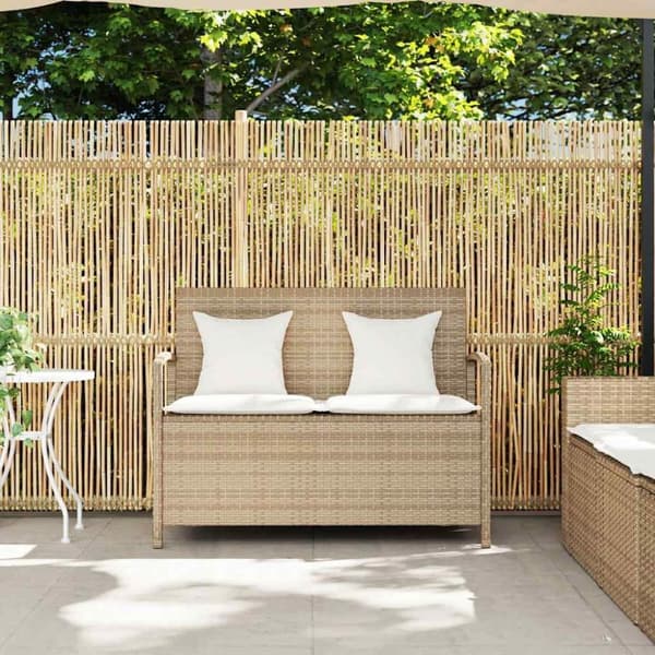 vidaXL opbevaringsbænk til haven med hynde polyrattan beige