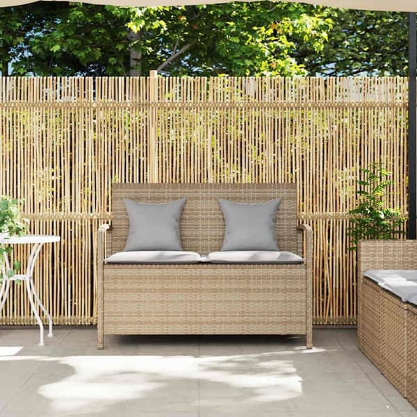 vidaXL opbevaringsbænk til haven med hynde polyrattan beige