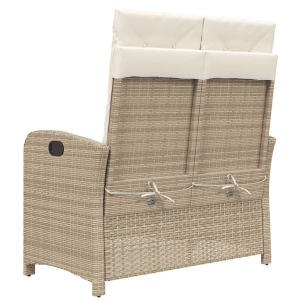 Justerbar trädgårdsbänk med dynor beige konstrotting