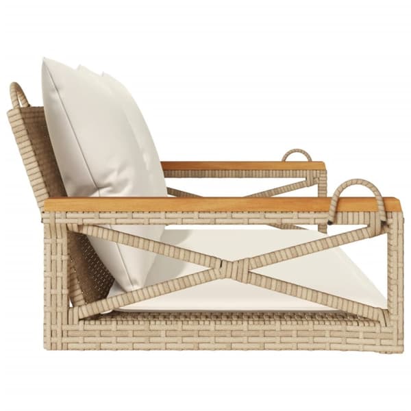 Gungbänk med dynor beige 109x62x40 cm konstrotting