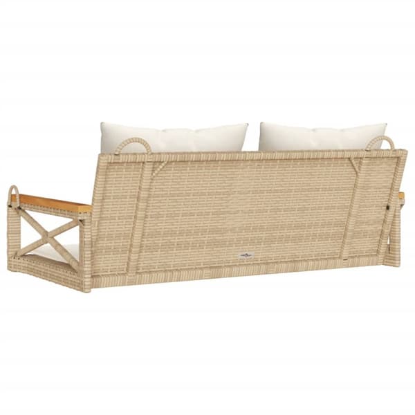 Gungbänk med dynor beige 109x62x40 cm konstrotting