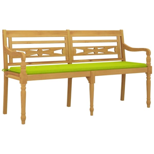 Bataviabänk med ljusgrön dyna 150 cm massiv teak
