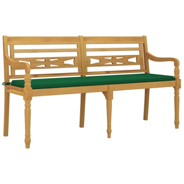 Bataviabänk med grön dyna 150 cm massiv teak