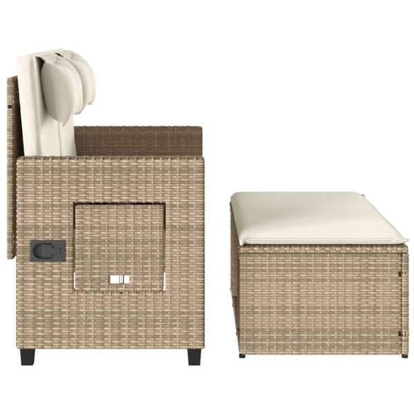 Justerbar trädgårdsbänk med dynor beige konstrotting