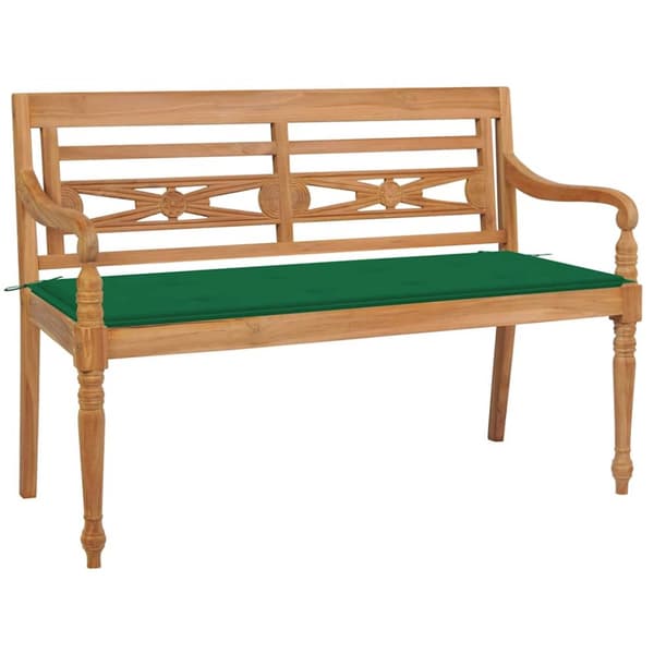 Bataviabänk med grön dyna 120 cm massiv teak