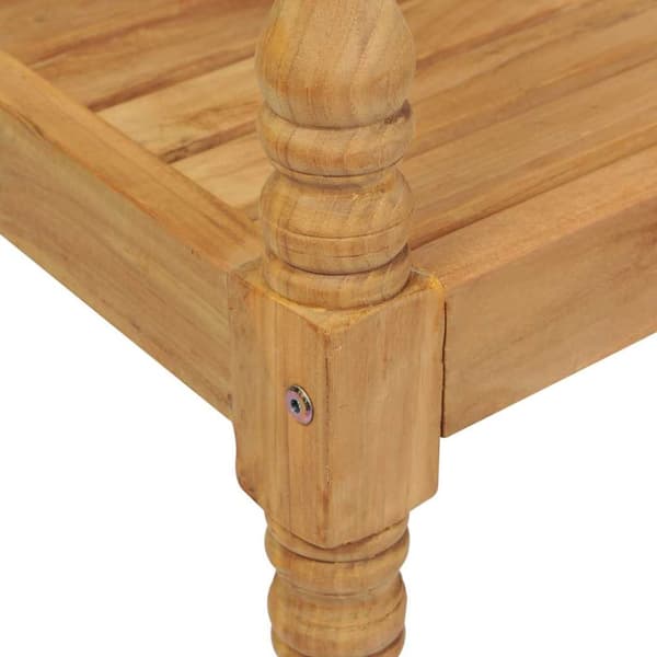 Bataviabänk med dyna grått rutmönster 120 cm massiv teak