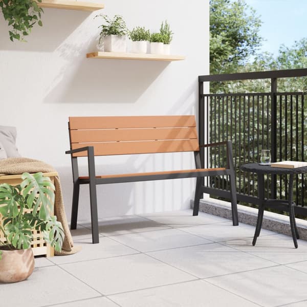 Bänk för trädgården i stål och WPC, brun och svart