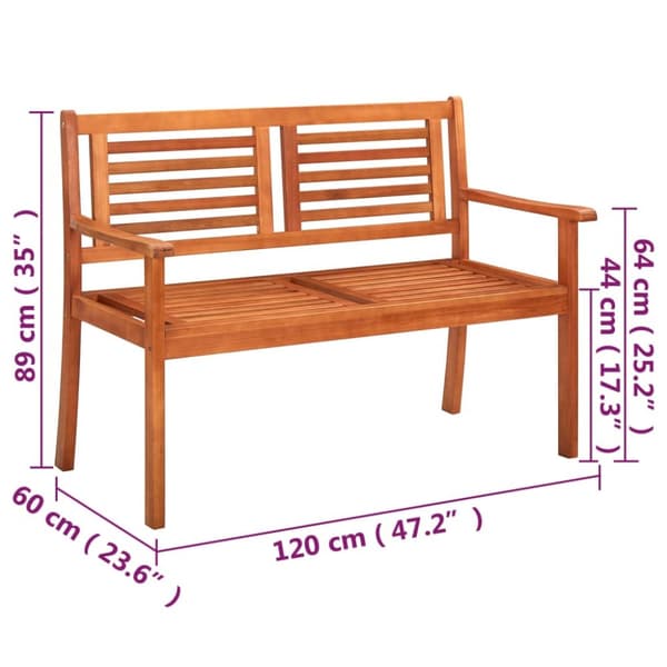 Trädgårdsbänk 2-sits med dyna 120 cm massivt eukalyptusträ