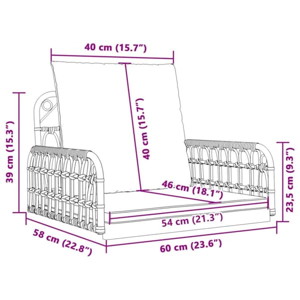 Hammock med dynor 63x58x39 cm konstrotting och stål
