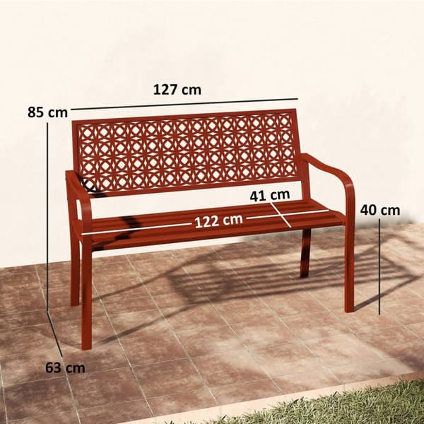Rootz 2 -sits utomhusbänk - Stålträdgårdsbänk - Parkbänk - Skär ryggstöd - väderbeständig - 127 cm x 63 cm x 85 cm - röd