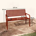 Miniatyrbild 3 av 10: Rootz 2 -sits utomhusbänk - Stålträdgårdsbänk - Parkbänk - Skär ryggstöd - väderbeständig - 127 cm x 63 cm x 85 cm - röd