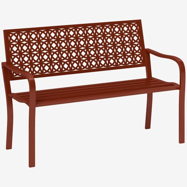 Rootz 2 -sits utomhusbänk - Stålträdgårdsbänk - Parkbänk - Skär ryggstöd - väderbeständig - 127 cm x 63 cm x 85 cm - röd