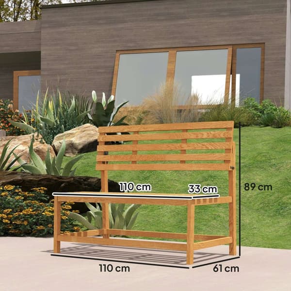 Rootz 2 -personers træhavebænk - Vejrbestandigt udendørs bænk - UV -resistente møbler - Konvertible ryglæn - 110 x 61 x 89 cm