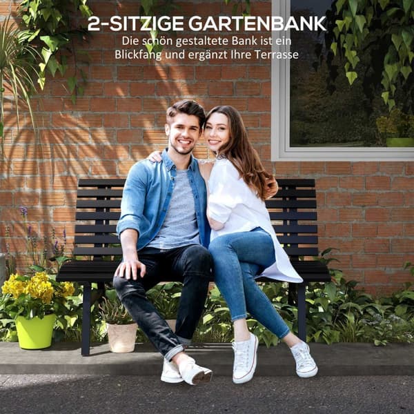 Rootz Garden Bench - Park Bench - utomhus sittplatser - väderbeständigt aluminium - 123 x 67 x 79 cm - svart